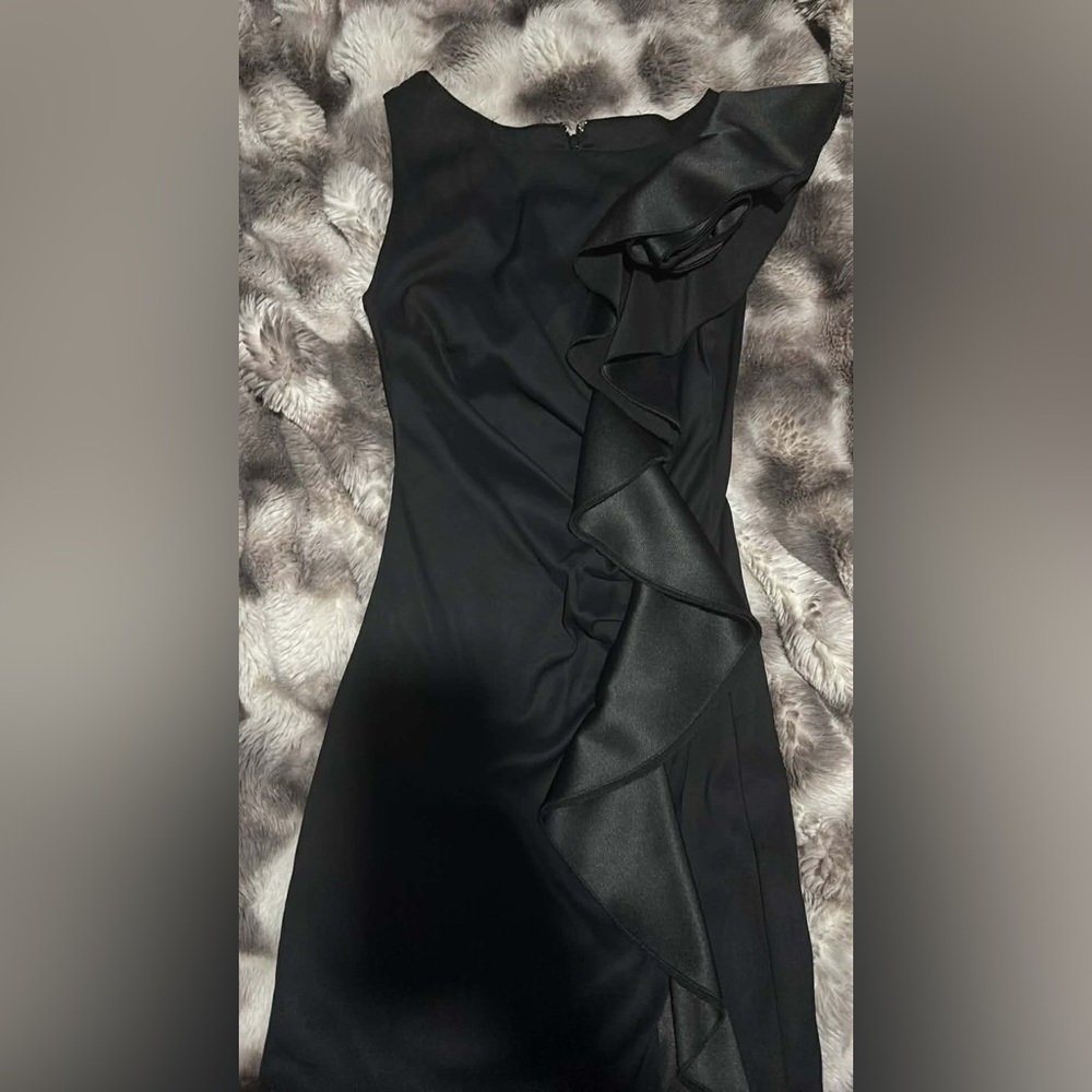 le chateau Black Ruffle-Trim Mini Dress